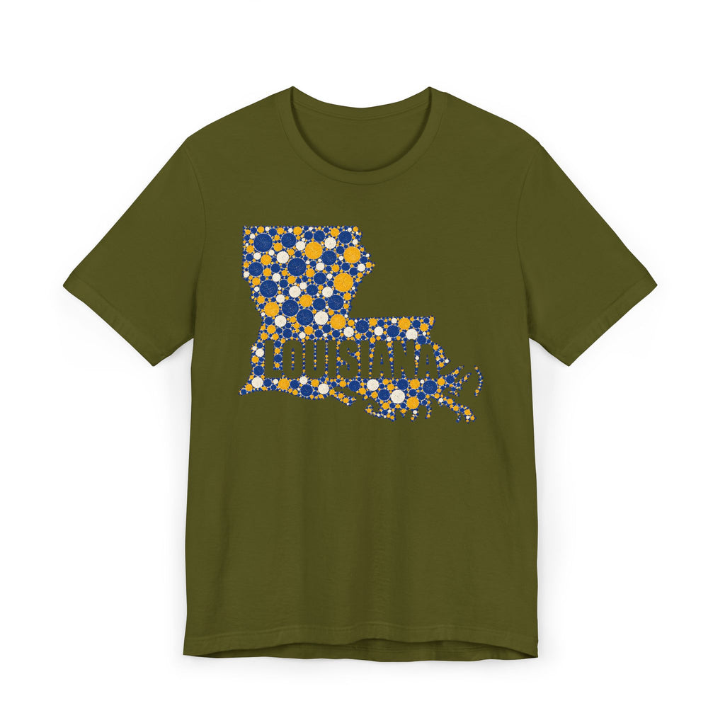 Louisiana State Shape Floral T-Shirt | Blue and Gold Louisiana Outline Graphic Tee