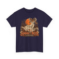 Navy T-shirt with orange ghost deer hunting graphic on chest