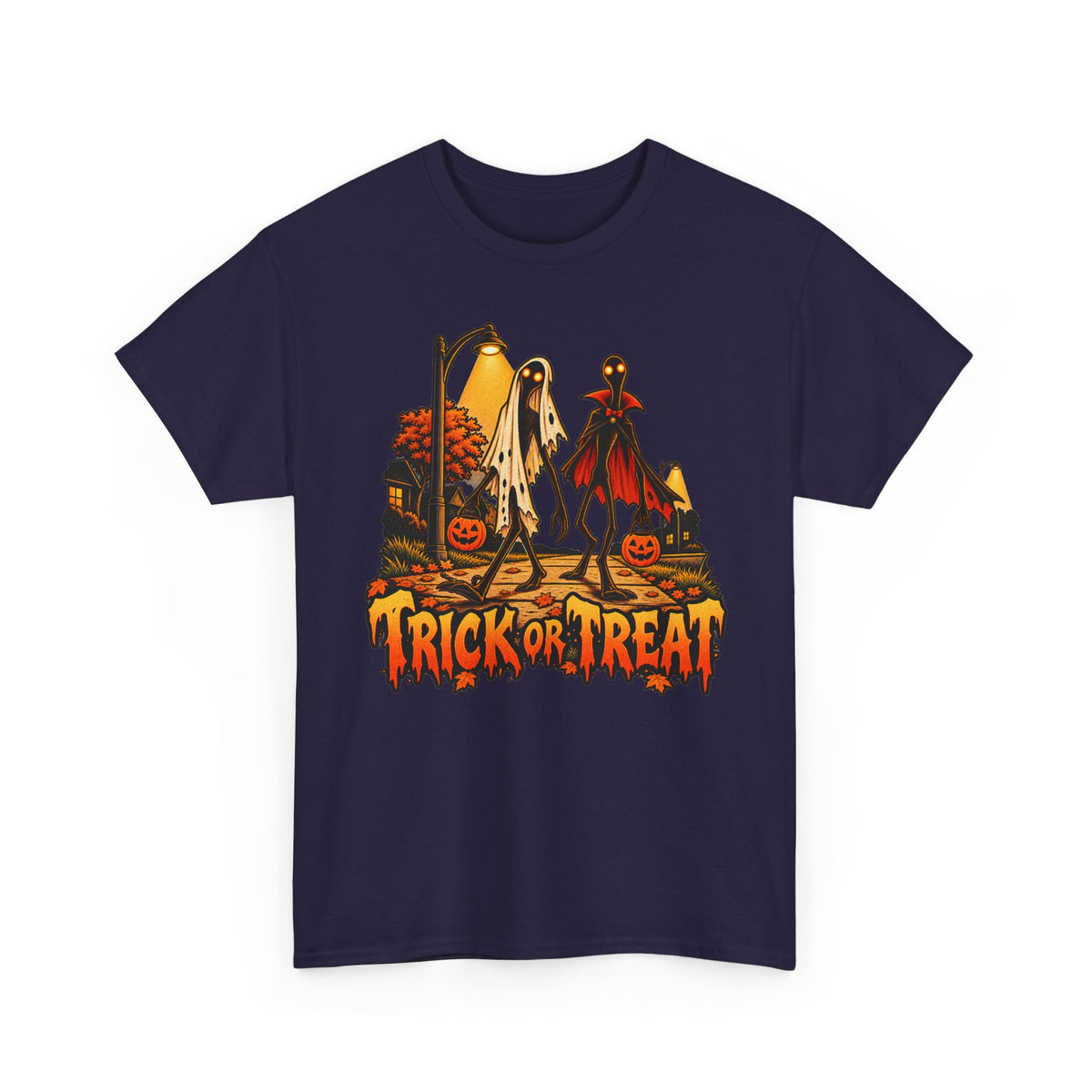 Halloween T-shirt in navy with vintage ghost, vampire and 'Trick or Treat' graphic