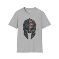 American Flag Spartan Helmet T-Shirt, sport grey with patriotic eagle skull geometric print