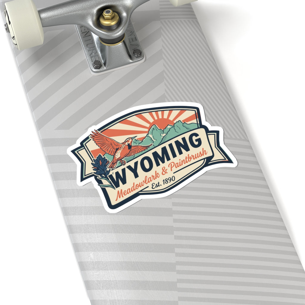 Wyoming Meadowlark & Paintbrush label sticker with retro border and Est. 1890
