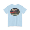 Light blue crew-neck T-shirt with large round Chicago city badge graphic