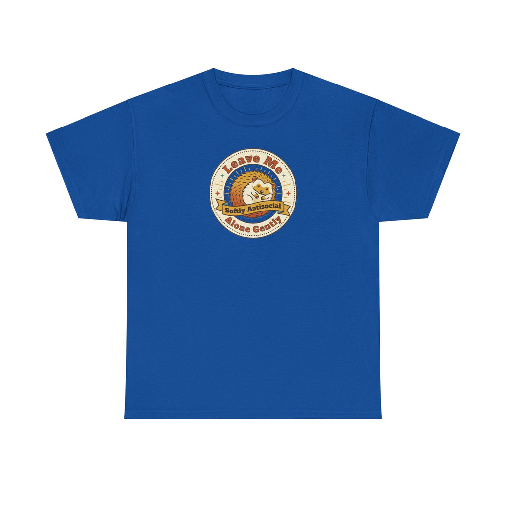 Badge graphic t-shirt, royal blue crewneck with circular nature badge print
