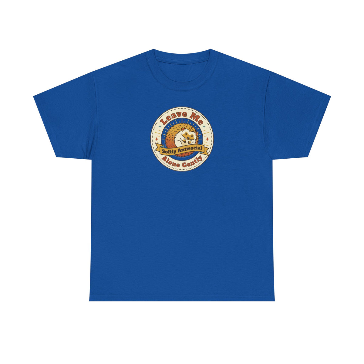 Badge graphic t-shirt, royal blue crewneck with circular nature badge print