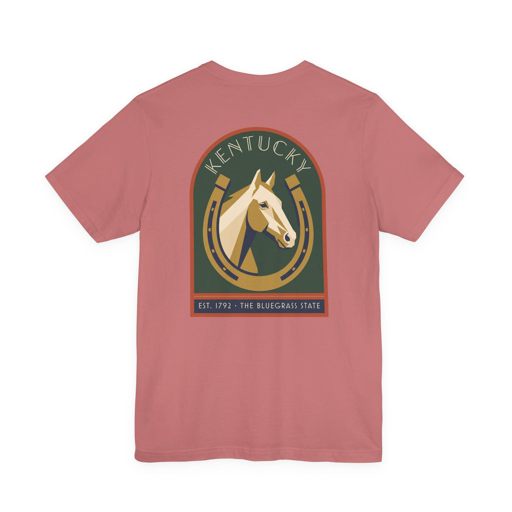 Dusty rose T-shirt with Kentucky horse crest graphic