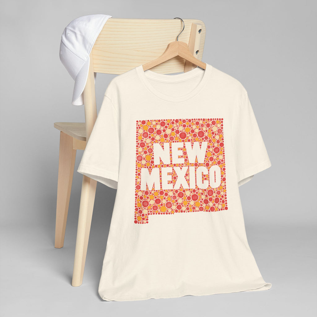 Cream short-sleeve T-shirt with colorful “NEW MEXICO” graphic on front