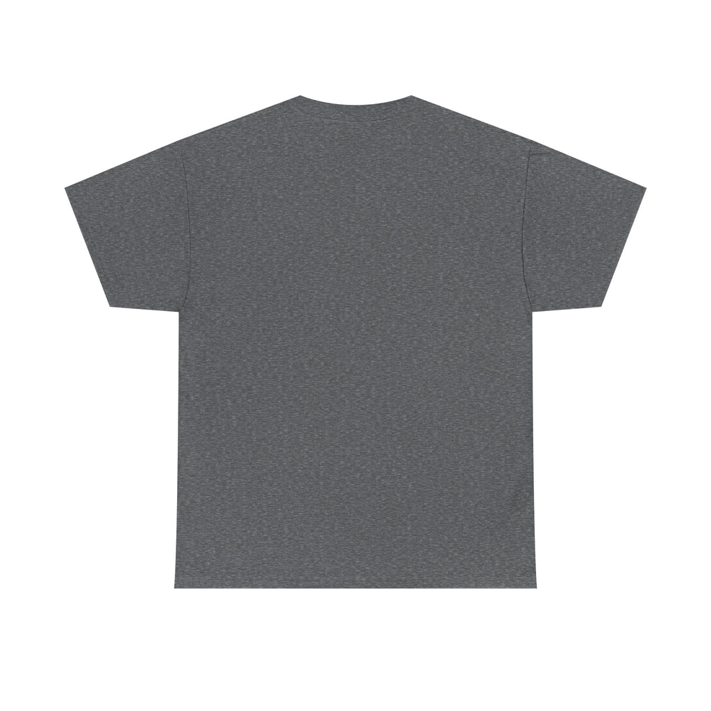 Heather gray T-shirt, back view with crew neck and short sleeves