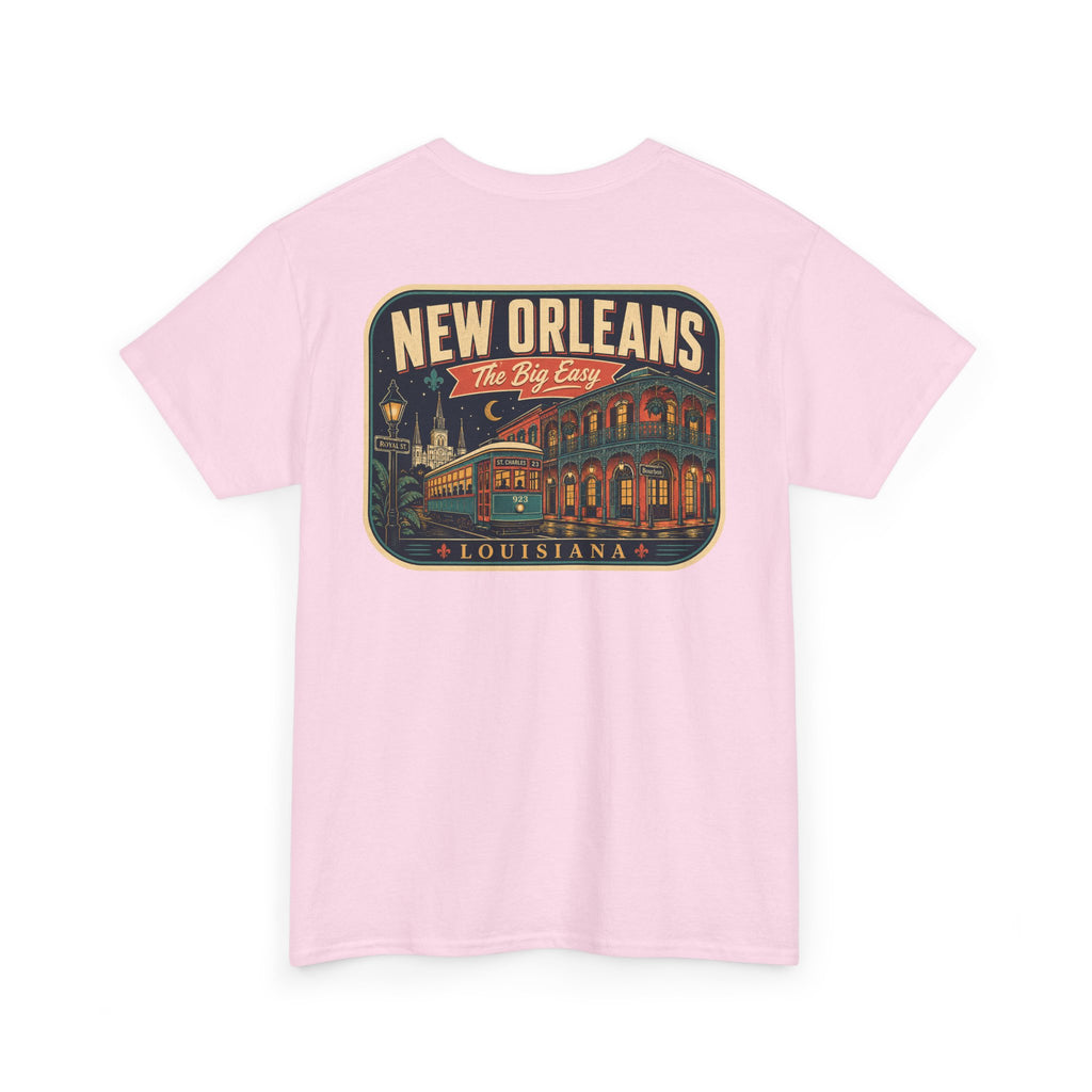 Light pink T-shirt with New Orleans crest graphic, crew neck short sleeves