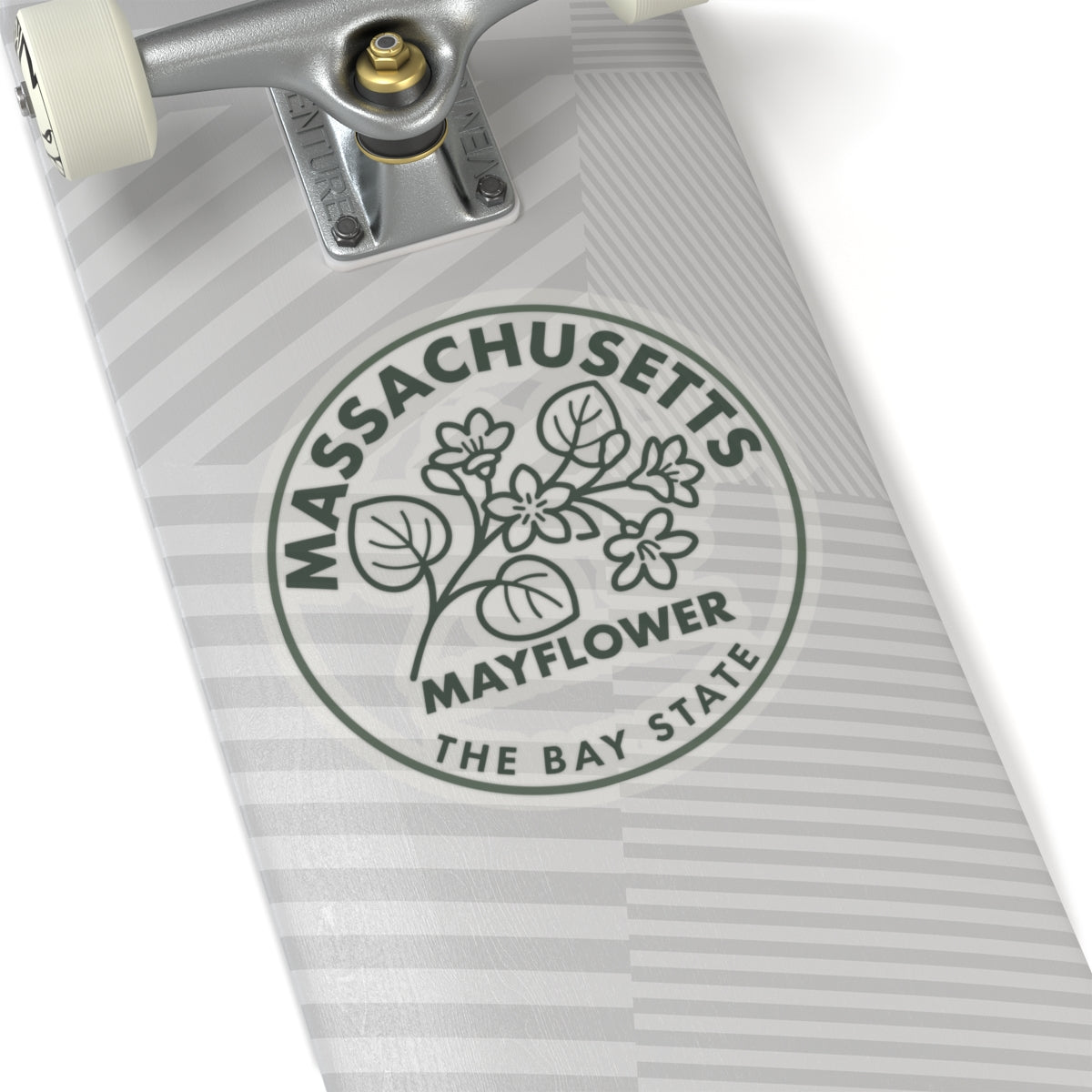 Massachusetts Mayflower state flower transparent vinyl sticker, circular with floral line art