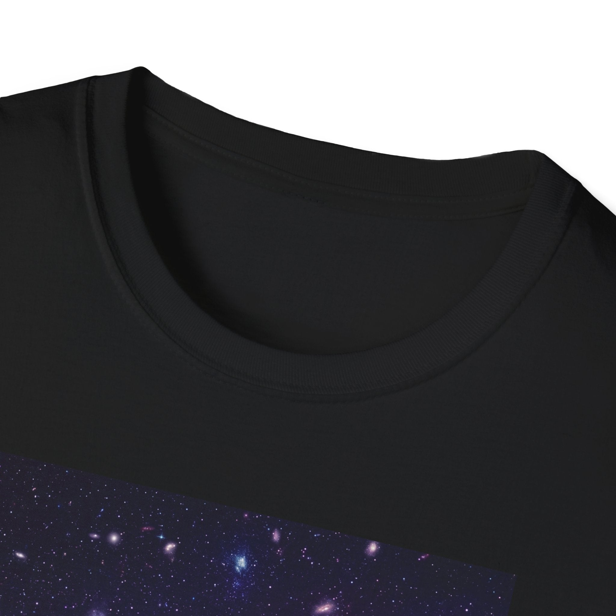 Black crew-neck T-shirt with galaxy skull print (space spiral detail)