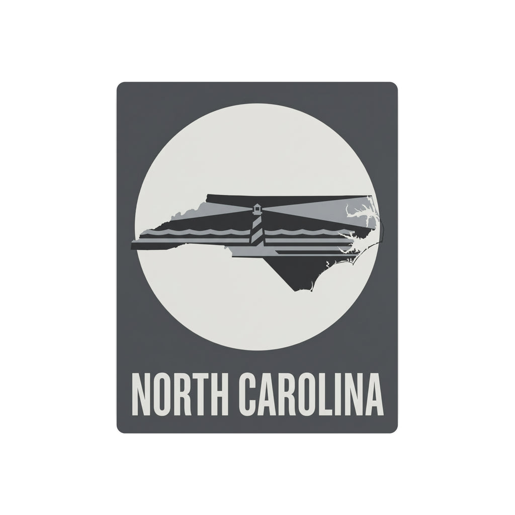 Dark gray North Carolina lighthouse metal wall sign with white state and “NORTH CAROLINA”