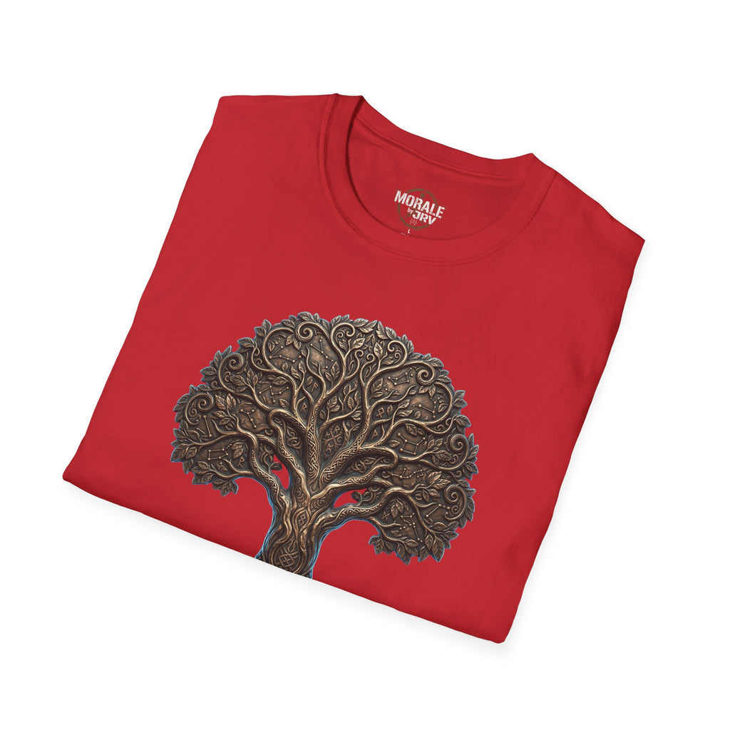 Red Celtic Tree of Life T-shirt with large circular knotwork tree design