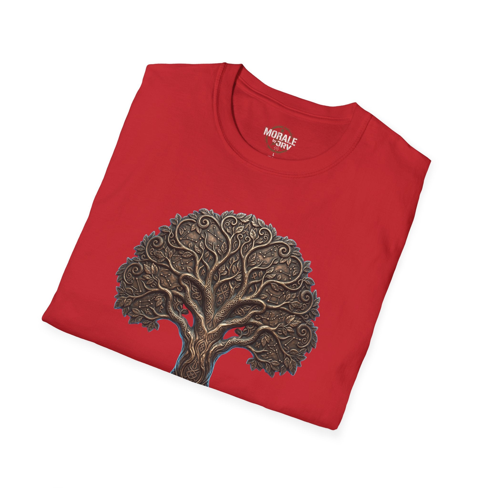Red Celtic Tree of Life T-shirt with large circular knotwork tree design
