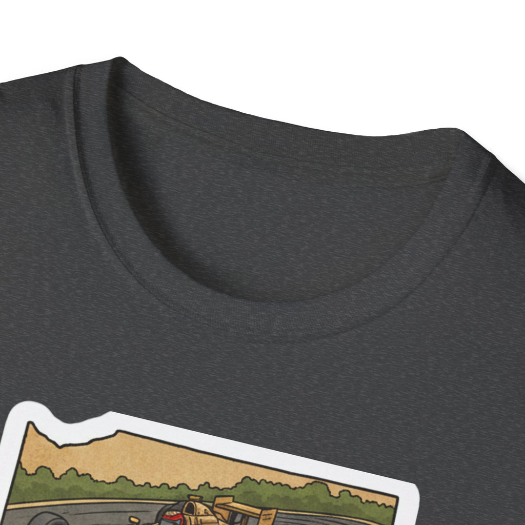 I am Indiana T-shirt, Graphite Heather fabric and collar close-up