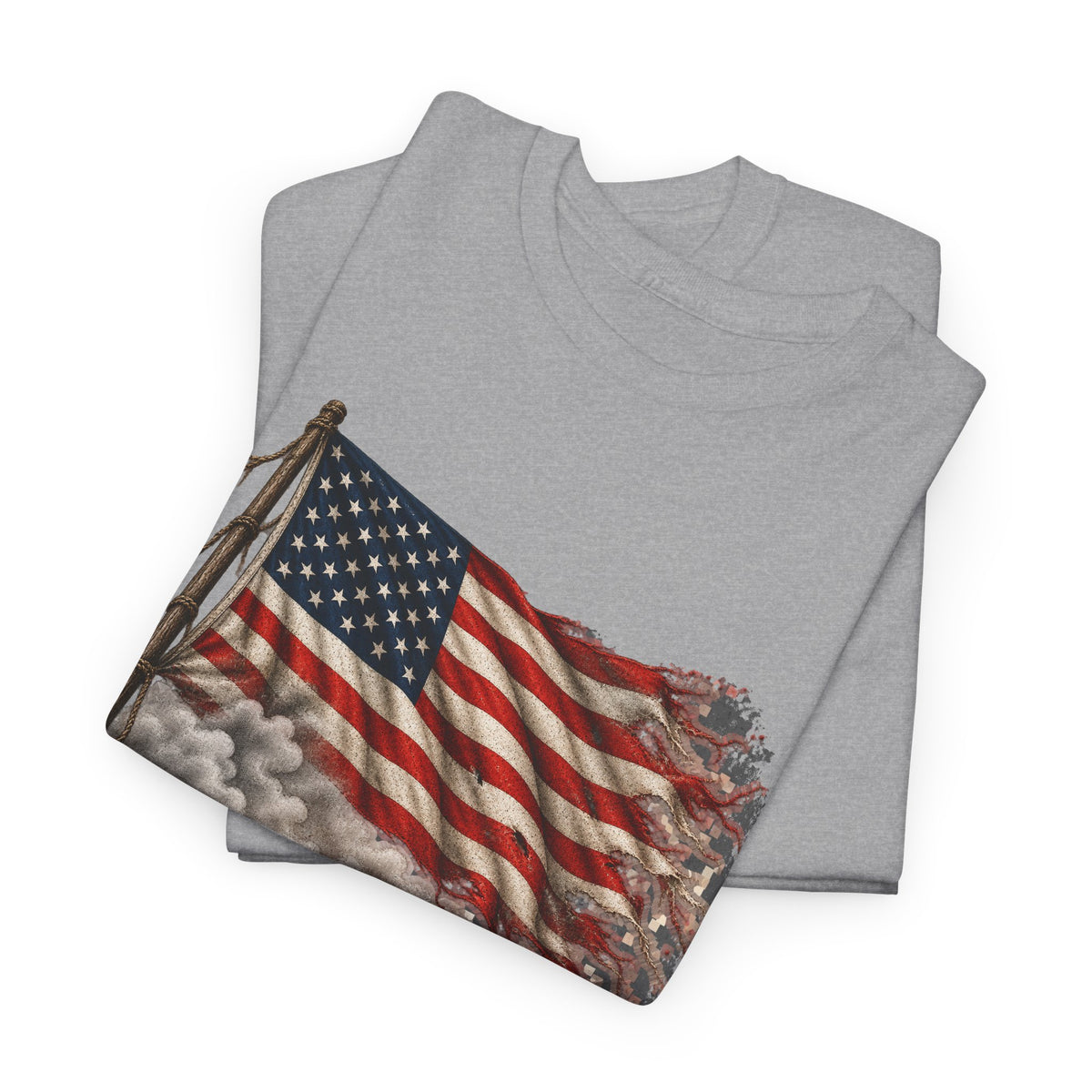 Sport grey crew-neck T-shirt with weathered American flag graphic