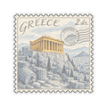 Greece vintage postage stamp kiss-cut sticker featuring Parthenon and “GREECE” wording