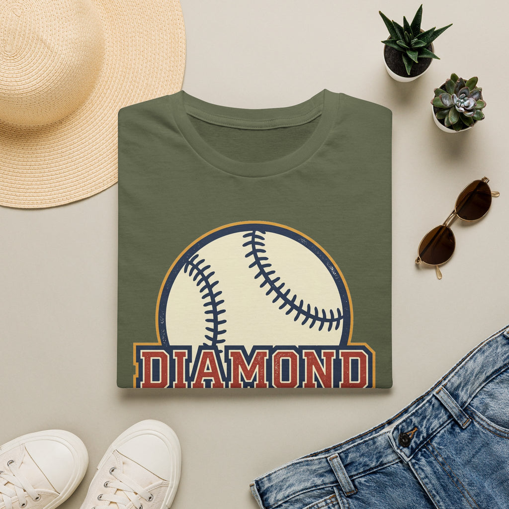 Green crew-neck baseball T-shirt with baseball “DIAMOND” graphic