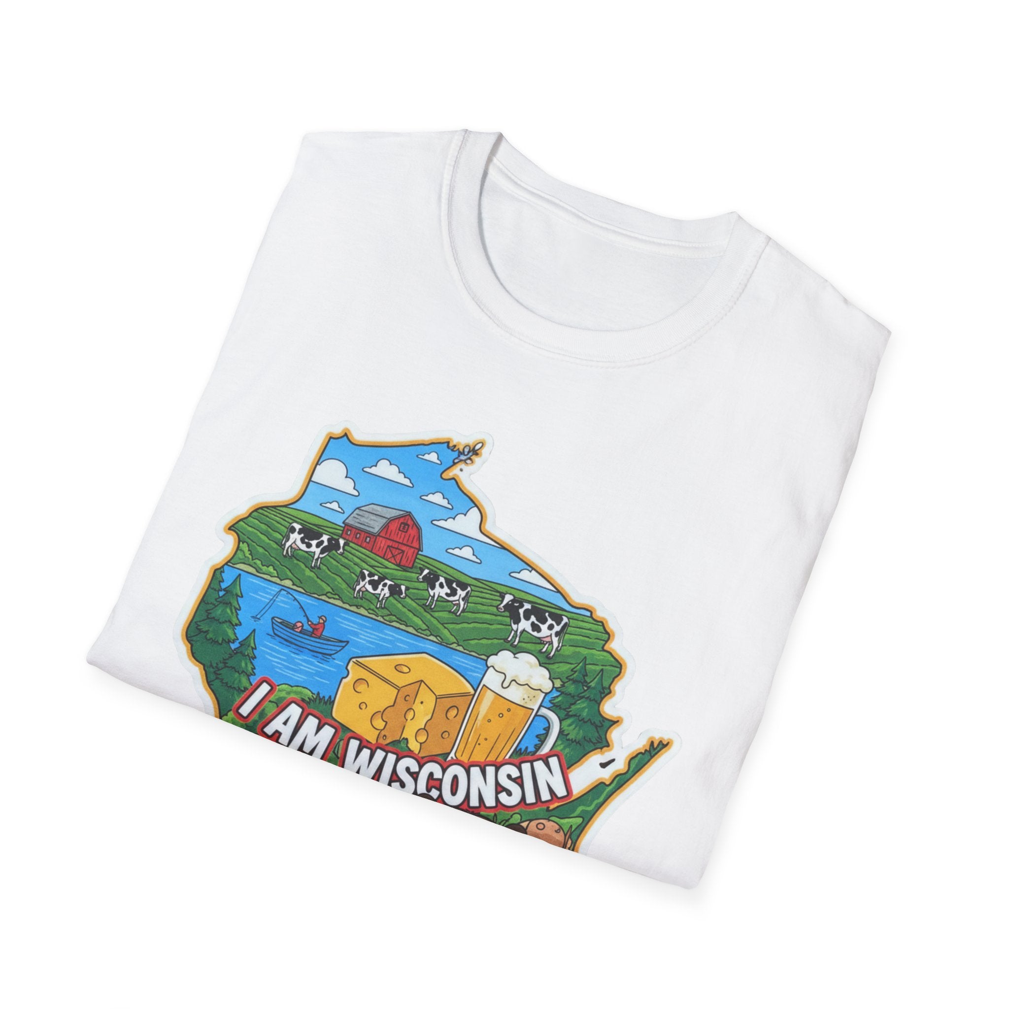 I Am Wisconsin T-Shirt, white, front graphic with Wisconsin map and "I AM WISCONSIN"