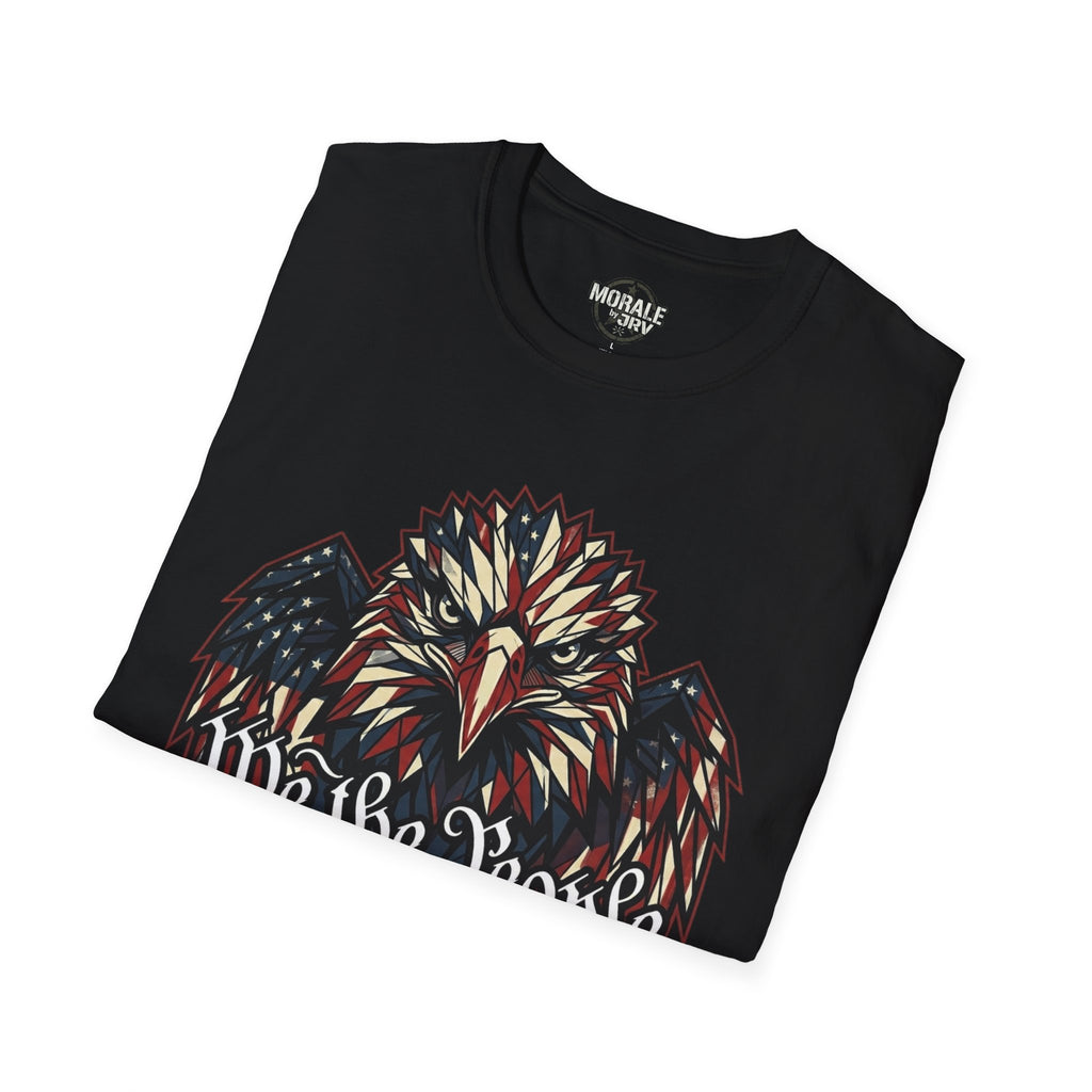 Black Eagle patriotic graphic T-shirt with colorful eagle face and stars-and-stripes