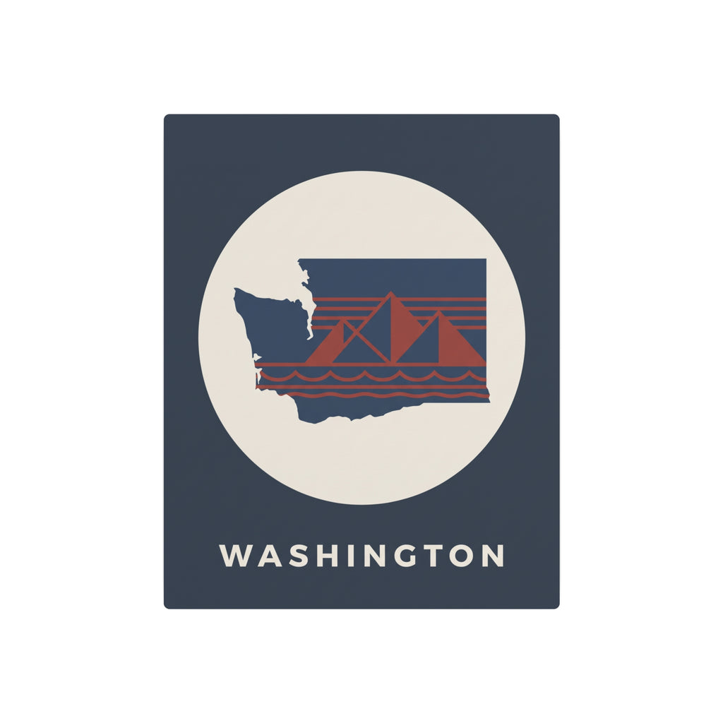 Square navy nautical metal wall art sign featuring Washington silhouette, sailboat and waves