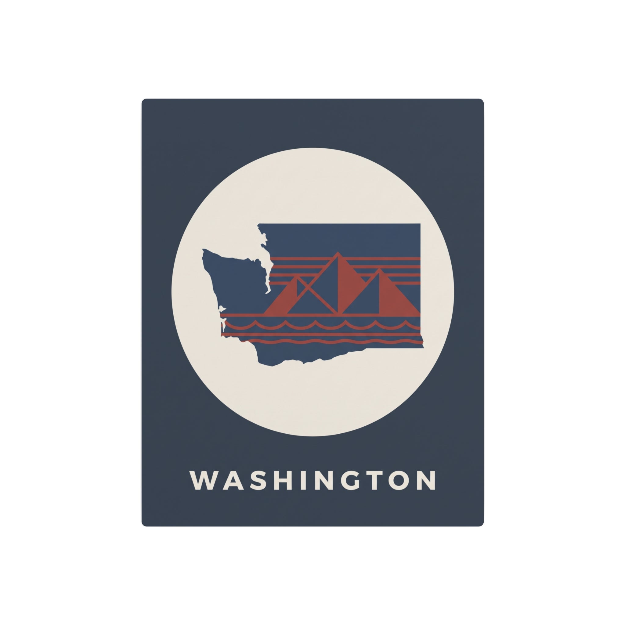 Square navy nautical metal wall art sign featuring Washington silhouette, sailboat and waves