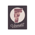 Mauve Vermont state silhouette metal wall art in a dark square frame