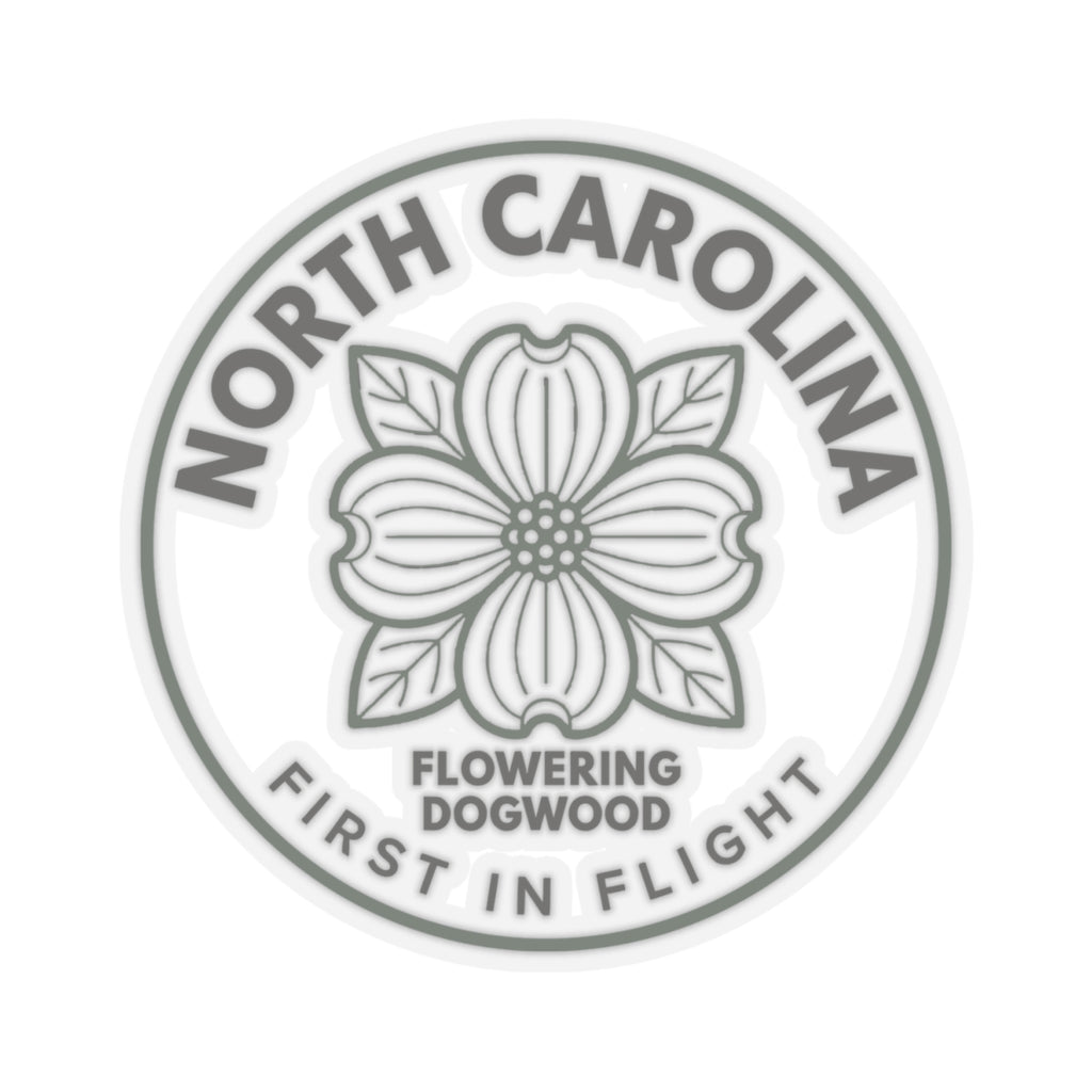 Transparent round dogwood state flower decal with gray ring text and centered dogwood bloom