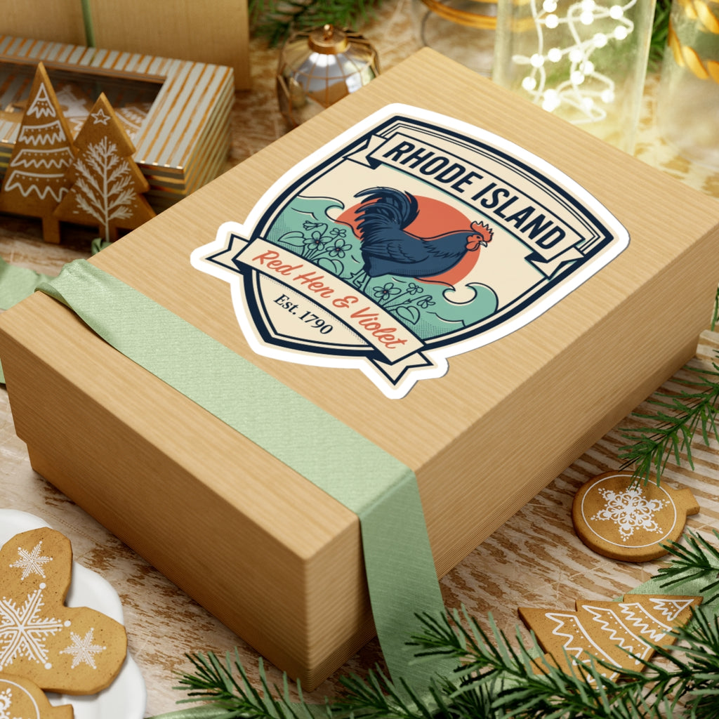 Rhode Island badge sticker centered on gift box top