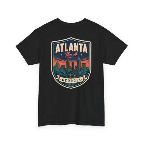 Black T-shirt with Atlanta Georgia skyline badge print