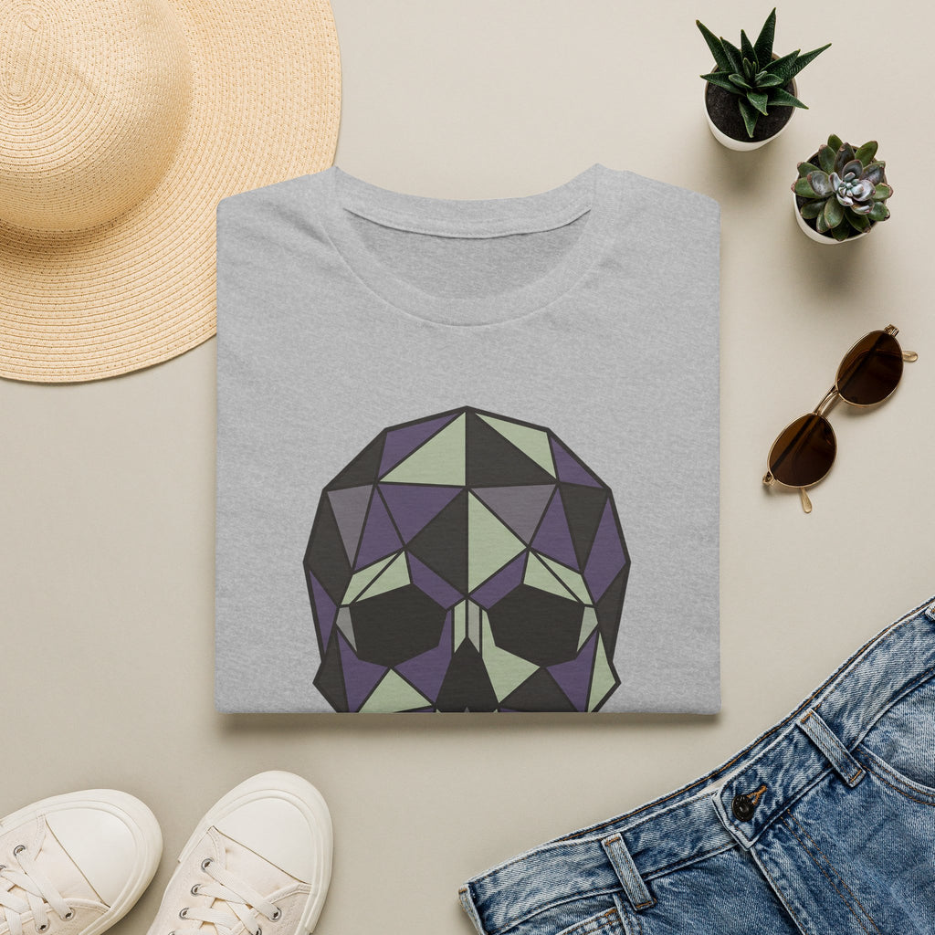 Light gray skull graphic T-shirt with low-poly geometric face design