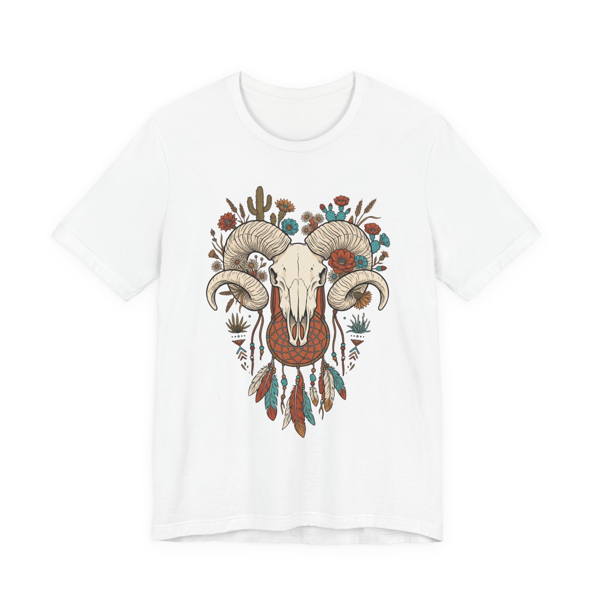 Ram skull with horns graphic T-shirt, white front