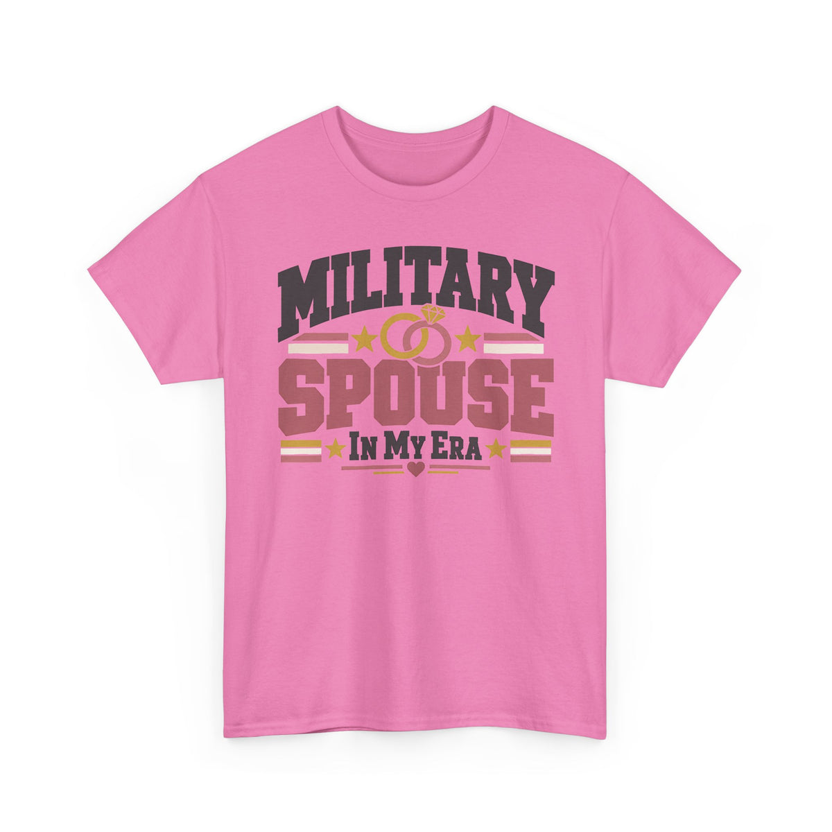Unisex pink T-shirt with “MILITARY SPOUSE IN MY ERA” graphic and stars