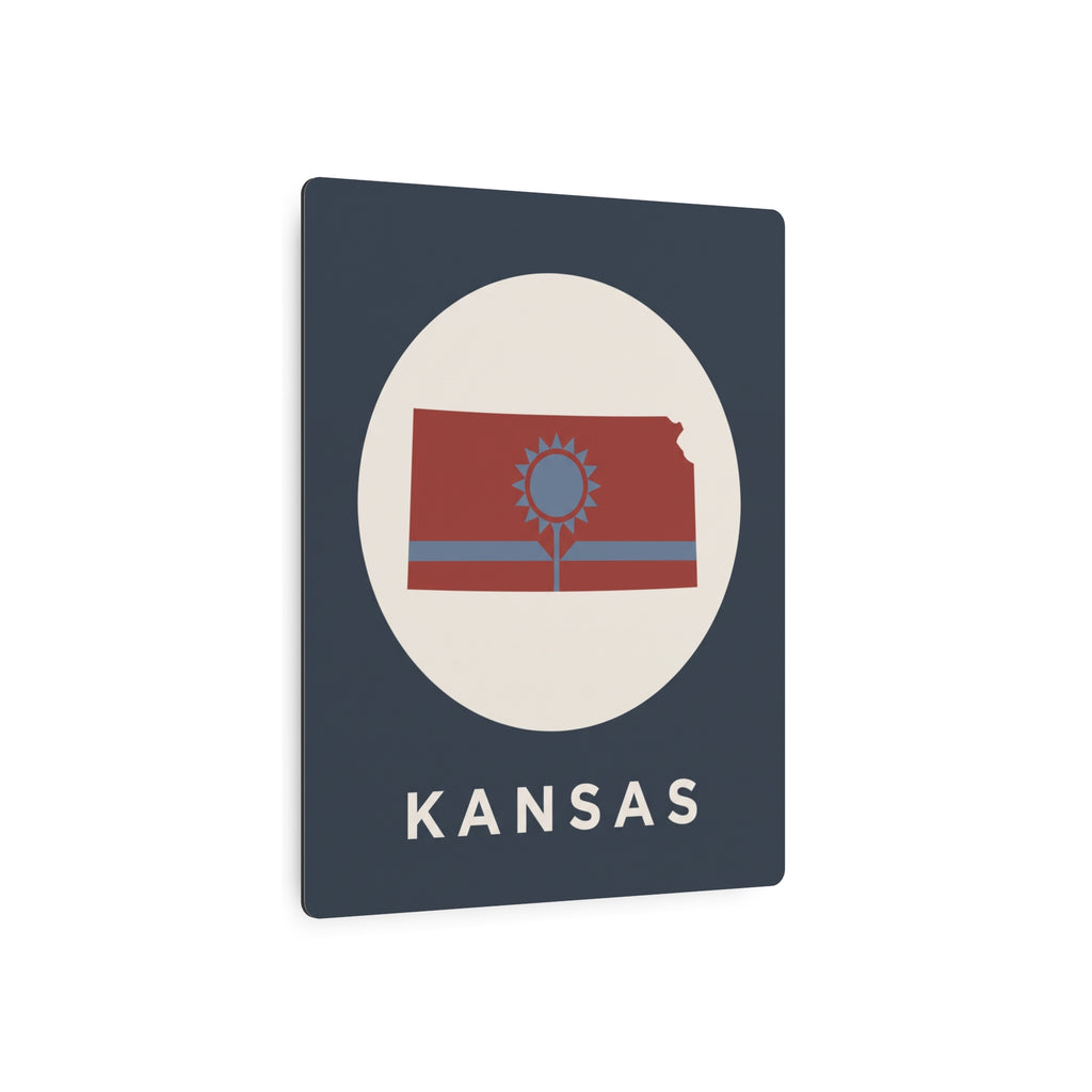 Kansas metal wall sign with oval logo, flag tree icon, and KANSAS lettering