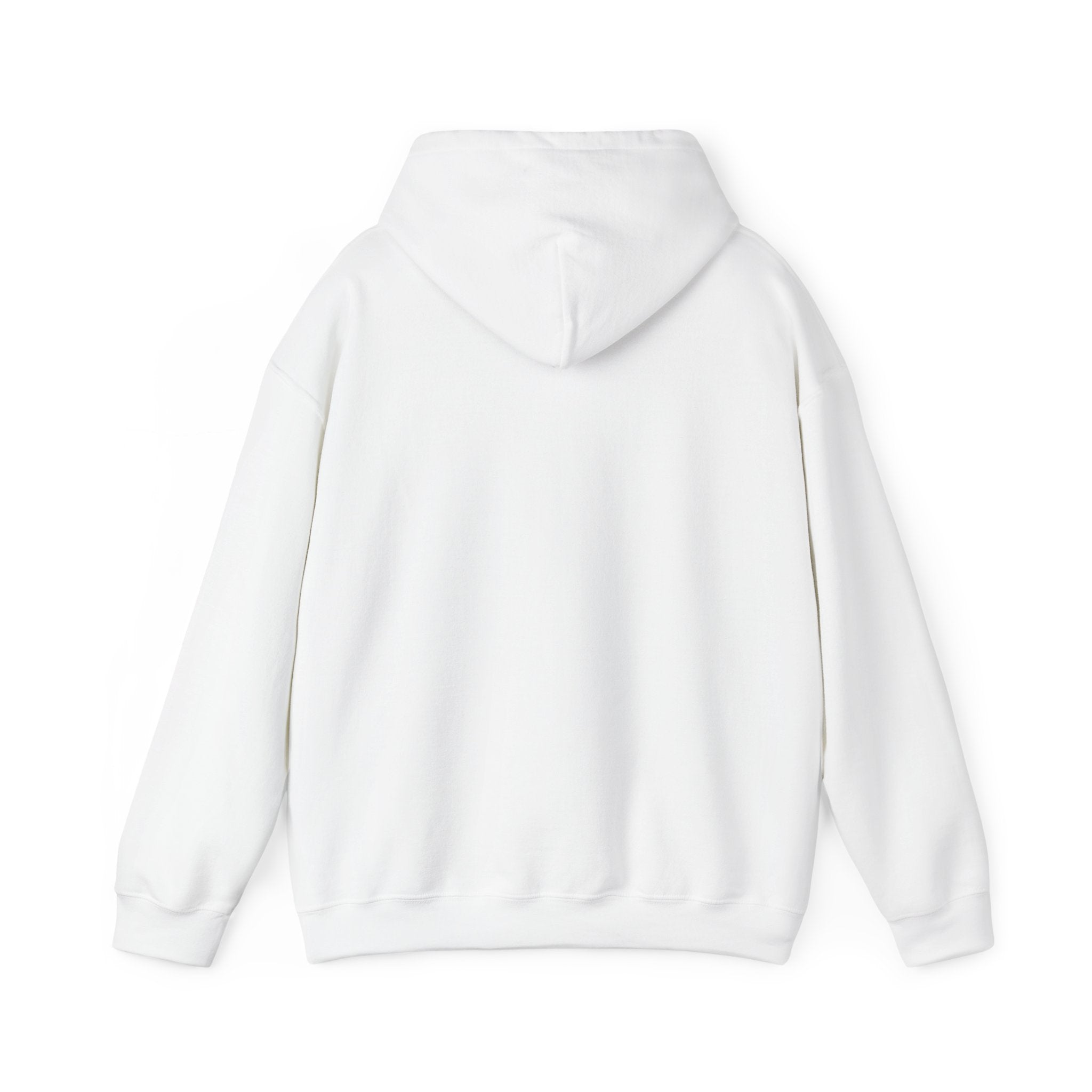 White hoodie with hood and kangaroo pocket, plain front view
