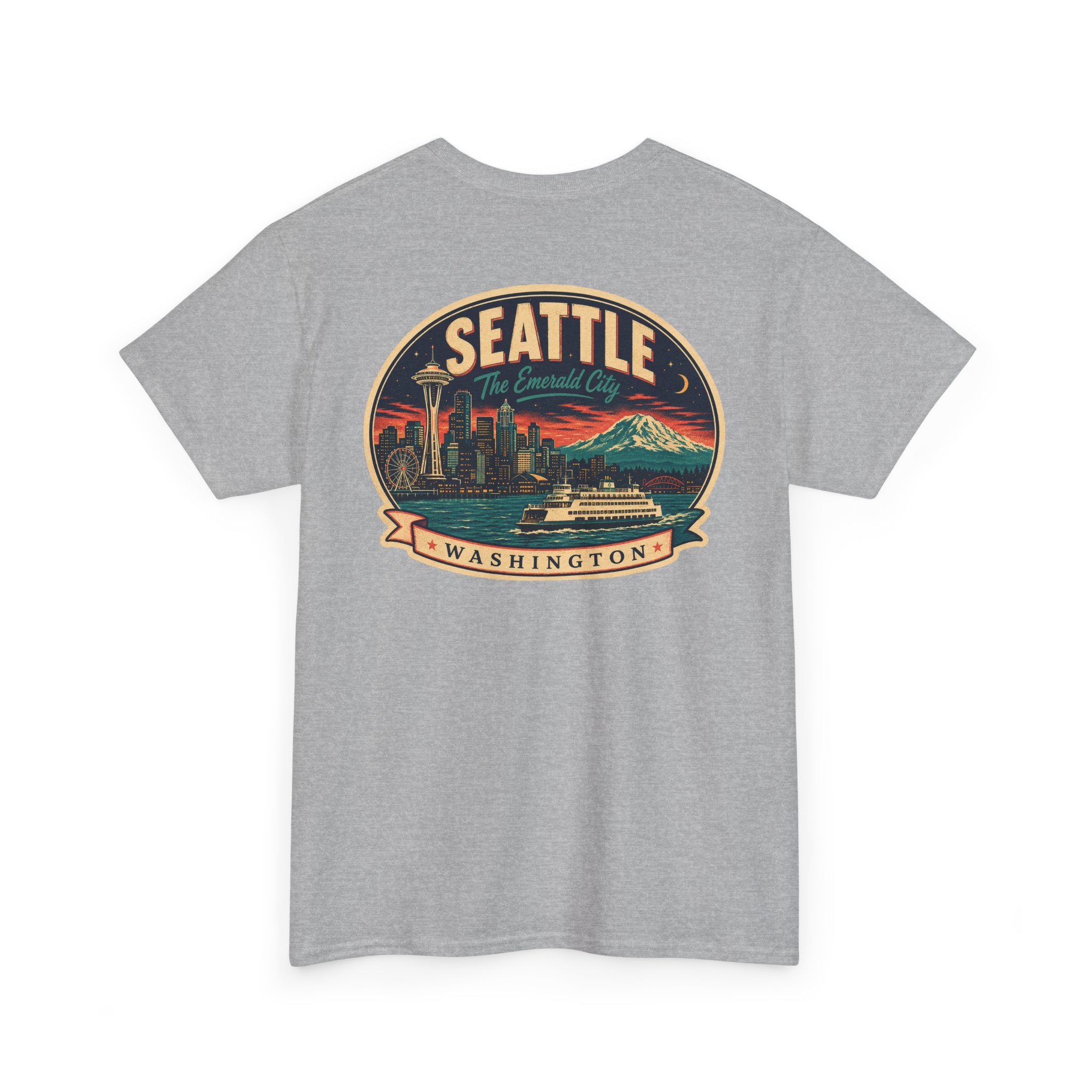 Gray Seattle logo T-shirt with retro skyline badge graphic