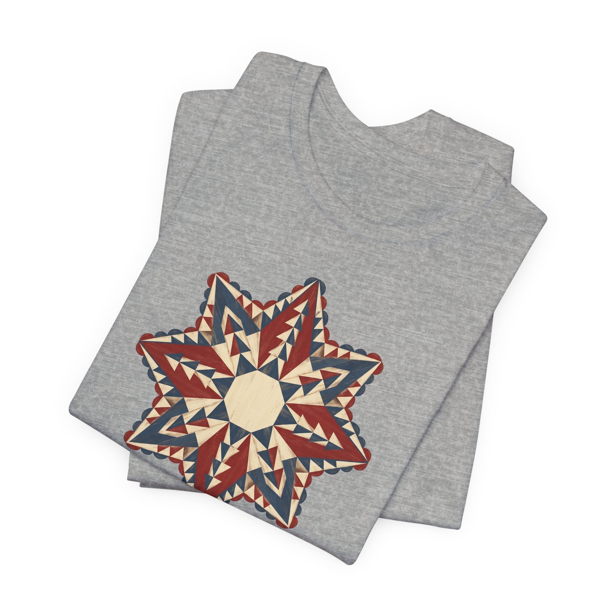 Dark gray short-sleeve crew-neck graphic tee with southwestern star mandala print.