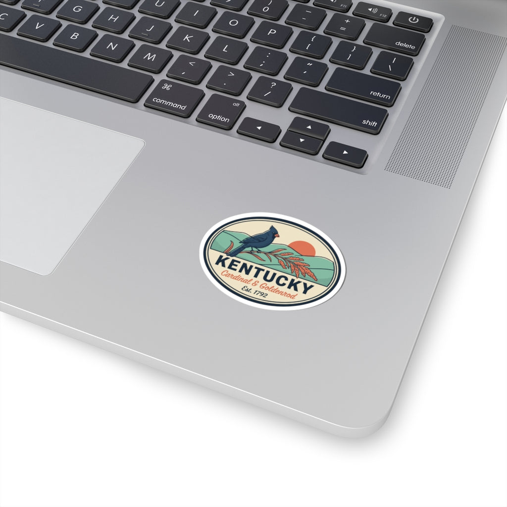 Oval vintage Kentucky badge sticker with bird and landscape graphic