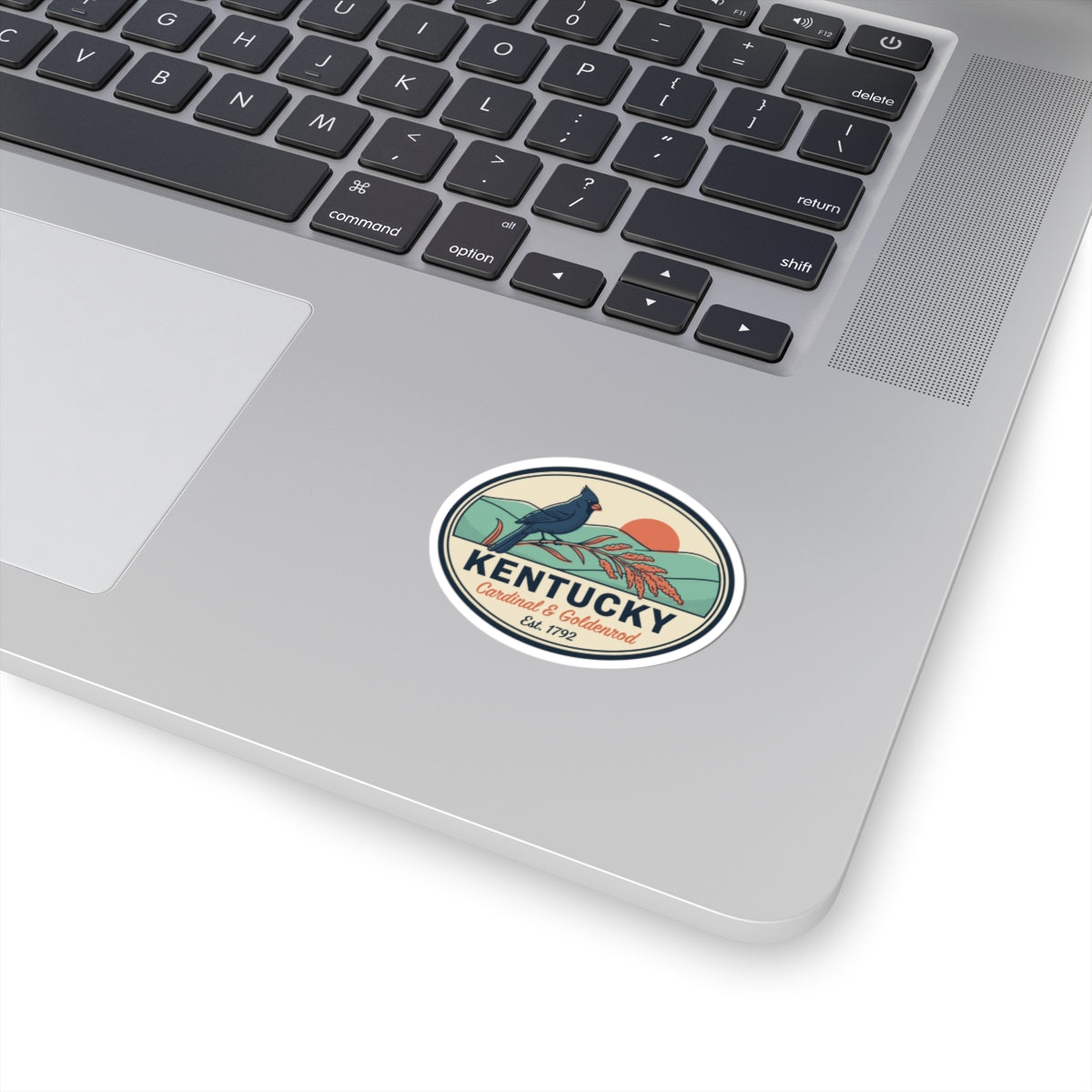 Oval vintage Kentucky badge sticker with bird and landscape graphic