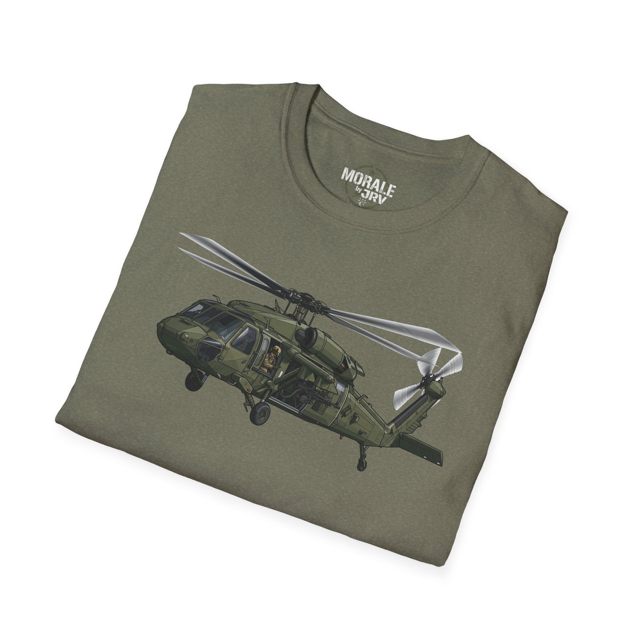 Tactical Black Hawk T-Shirt, Military Green, helicopter graphic on front
