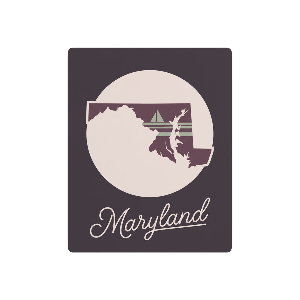 Dark purple Maryland metal wall art: circular state silhouette with cursive 'Maryland'