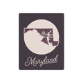 Dark purple Maryland metal wall art: circular state silhouette with cursive 'Maryland'