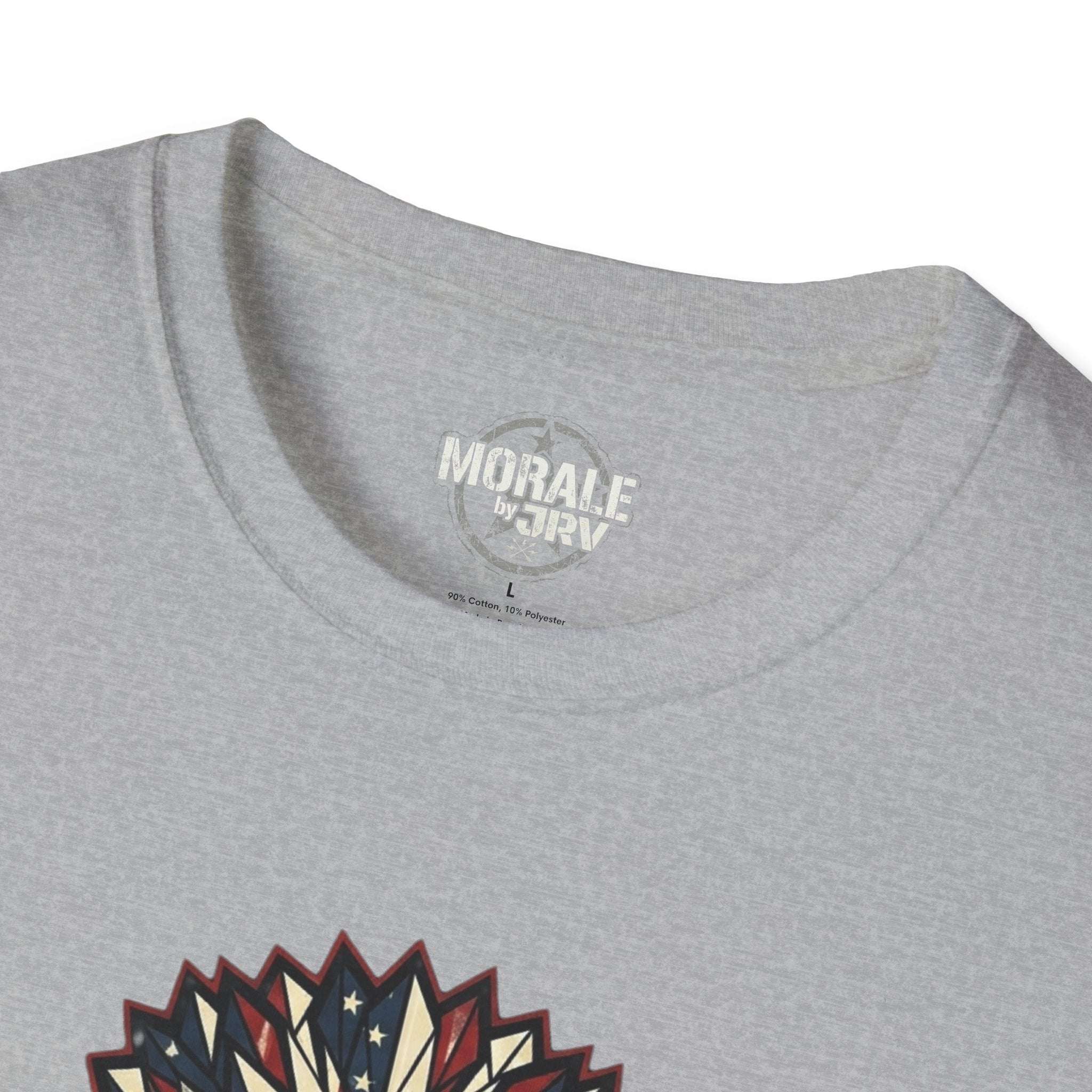 Sport grey T-shirt neckline with inner label and top of eagle graphic