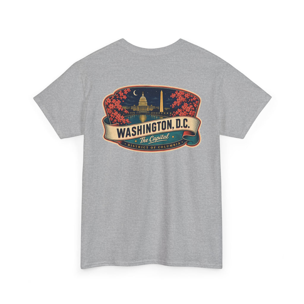 Light grey T-shirt with large Washington, D.C. landmark badge graphic across the chest