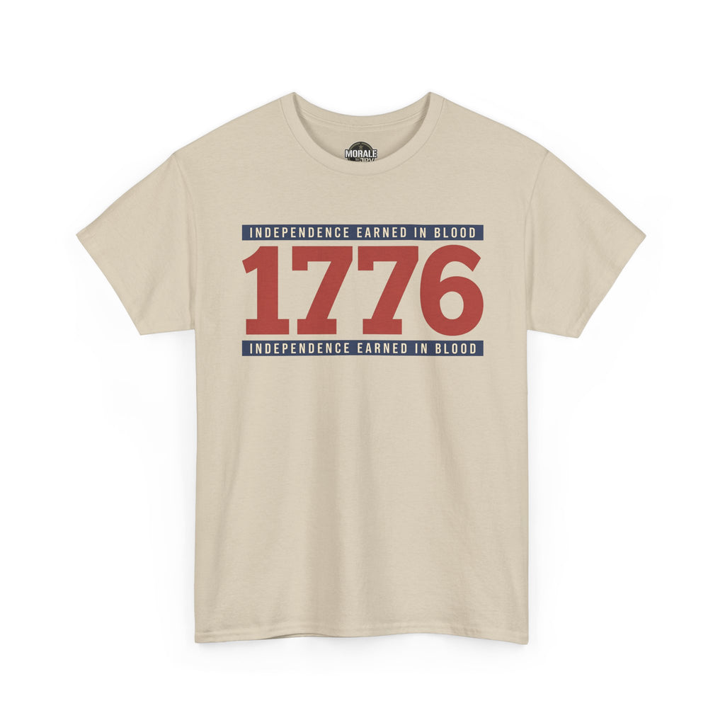 Sand unisex T-shirt with 1776 Independence graphic and text