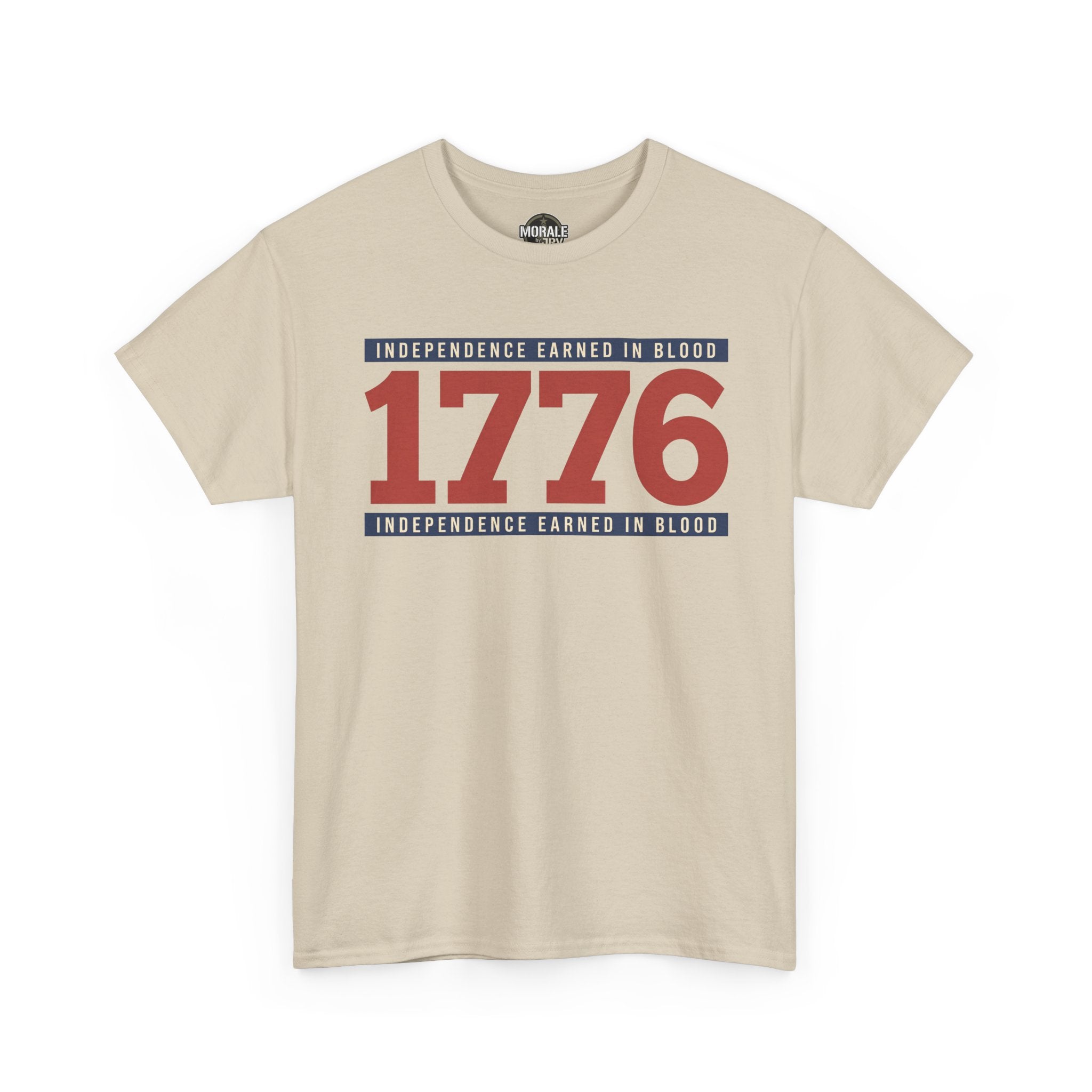 Sand unisex T-shirt with 1776 Independence graphic and text