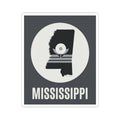 Mississippi silhouette sticker with circular icon and “MISSISSIPPI” lettering
