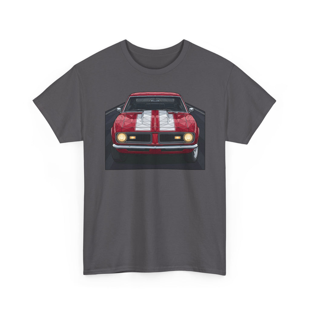 Charcoal T-shirt with vintage front red muscle car illustration on the chest
