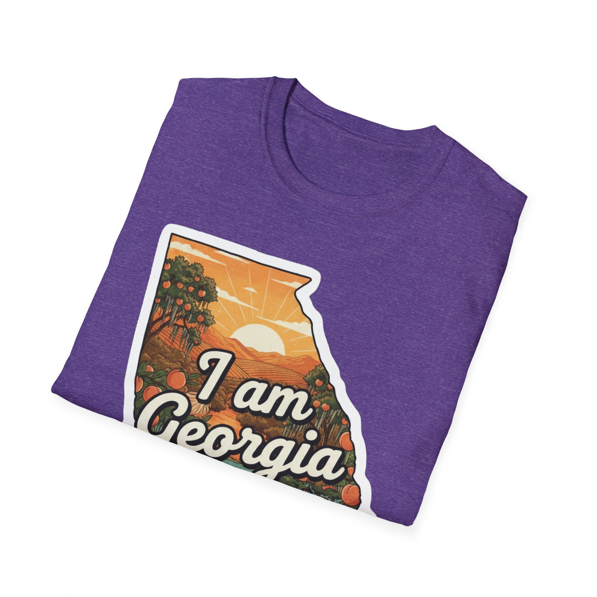 I Am Georgia T-shirt, heather purple, Georgia sunset bulldog state graphic