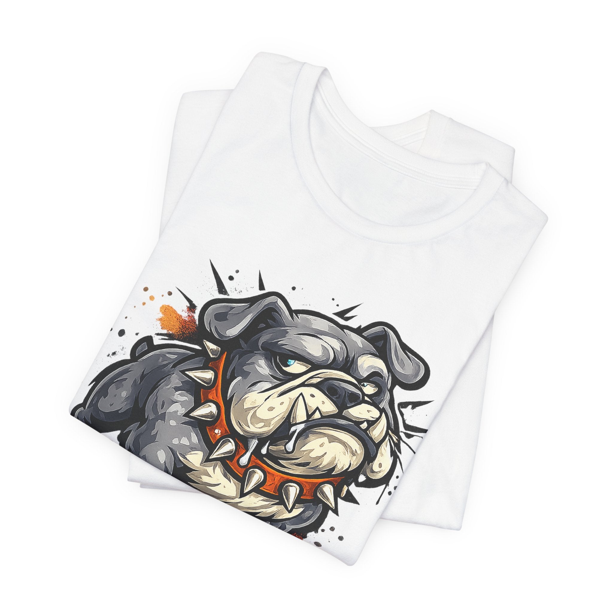White crew-neck T-shirt set with bulldog head graphic on chest
