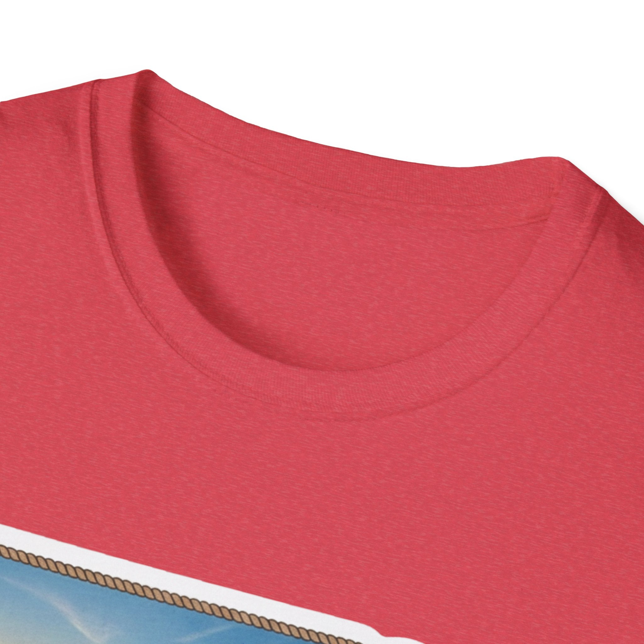 Red T-shirt close-up of crew neck and heather fabric texture